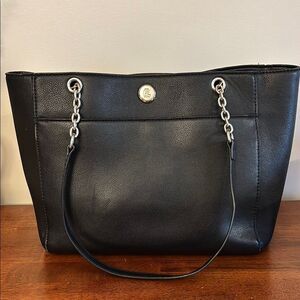 Sleek Black Tote with zipper closure & Chain Detailed Handles
